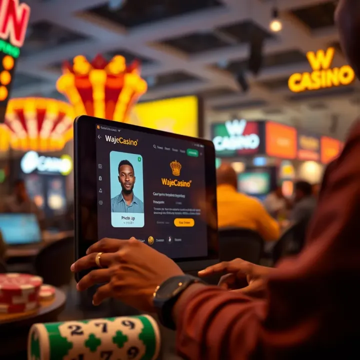 Mobile phone screen showing WajeCasino registration form with mobile number input