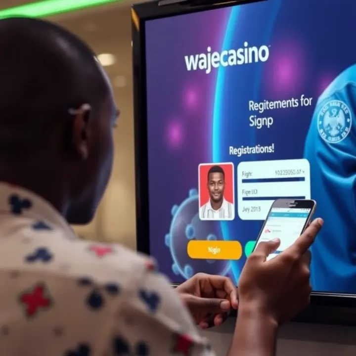 Wajecasino Account Registration on Mobile in Nigeria Mobile phone displaying Wajecasino registration screen with Nigerian flag background