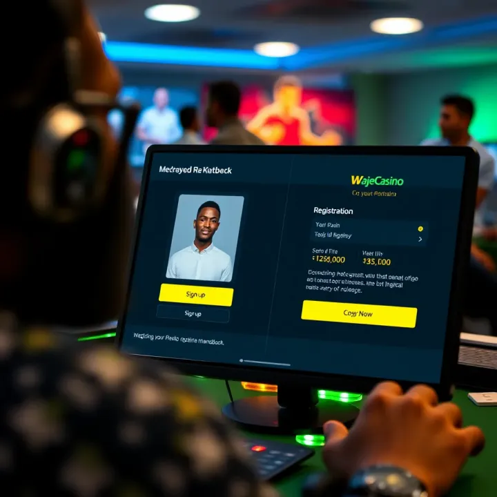 User entering login credentials on WajeCasino platform with secure connection icon